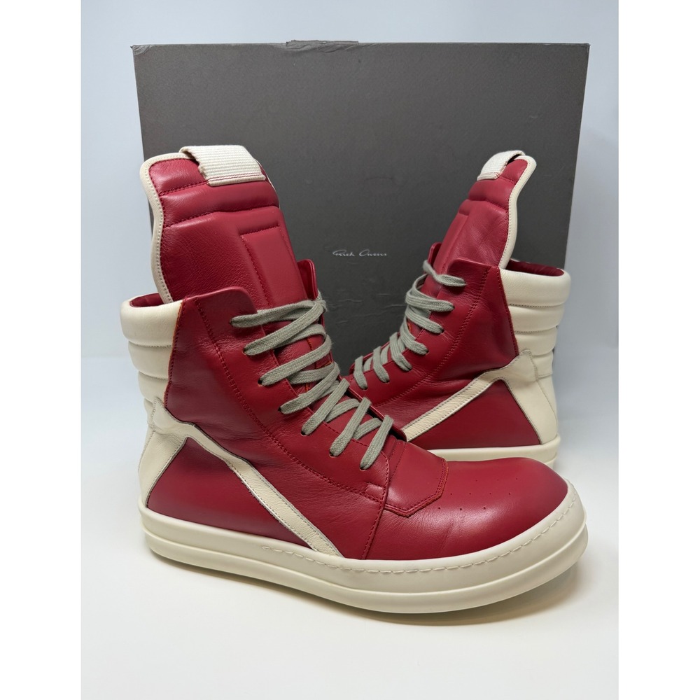 Rick Owens Geobasket Carnelian Red/Milk Sneaker Size 8 US 41 EU